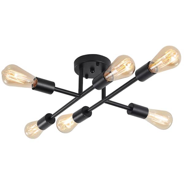 LWYTJO 20.47 in. 6-Light Black Modern Semi- Flush Mount Light for