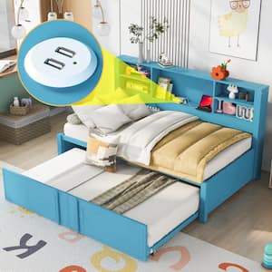 Blue Twin Size Daybed with Trundle, Storage Shelves and USB Ports