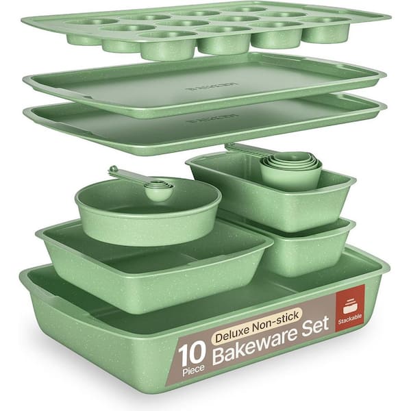 Green 10-Piece Bakeware Set, Nonstick Carbon Steel Baking Sheet & Pans