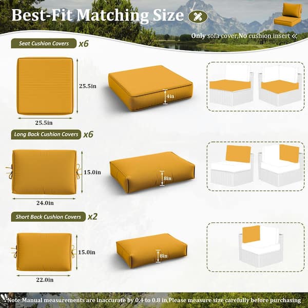 14-Piece Patio Cushion Covers Replacement with Zipper for Sectional Sofa Set, Slipcovers for Outdoor Cushions Yellow
