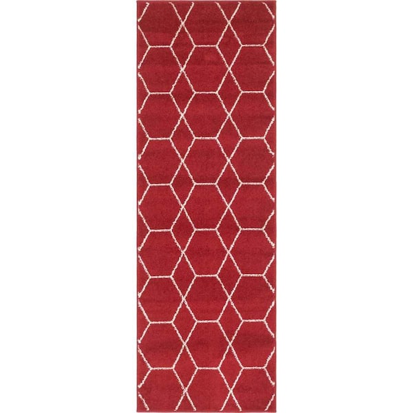 StyleWell Trellis Frieze Red/Ivory 2 ft. x 6 ft. Geometric Runner Rug