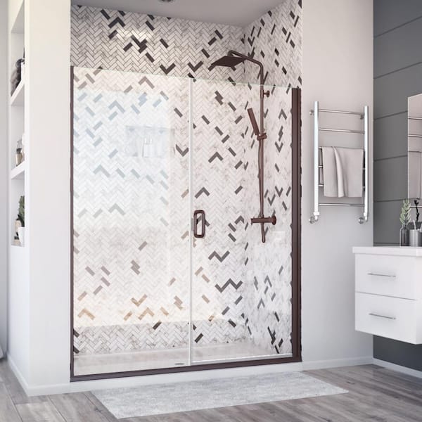 Holcam Distinctive Elite 54 in. W x 71.375 in. H Semi-Frameless Hinged Shower Door and Inline Panel in Oil Rubbed Bronze