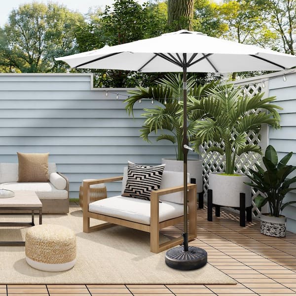 Peyton 9 ft. Market Patio Umbrella in White with Bronze Round Base