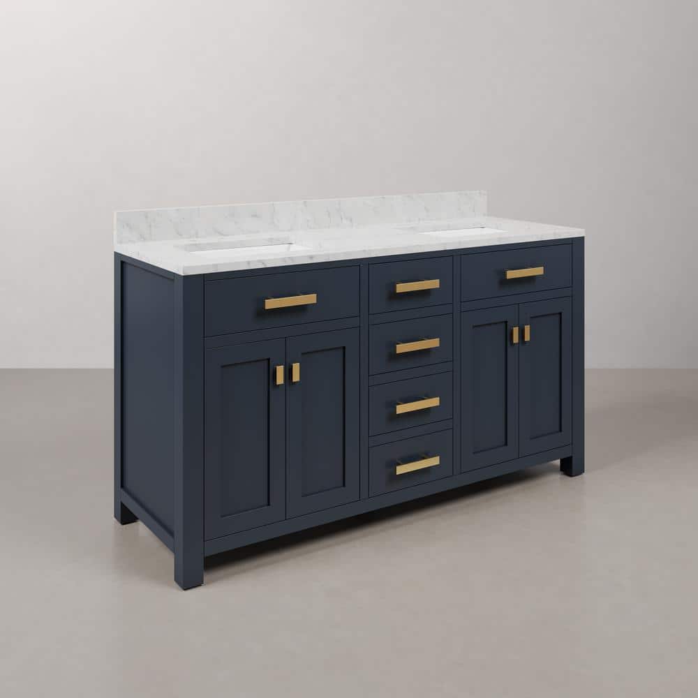 Monarch Blue Double Sink Bathroom Vanity with Carrara Marble Top