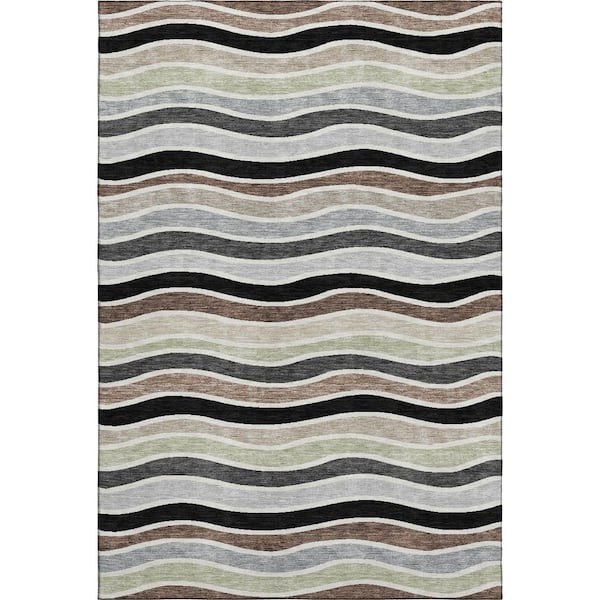 Mayfield Premium Machine Washable Abstract AMF2333 Black 5 ft. x 7 ft. 6 in. Area Rug