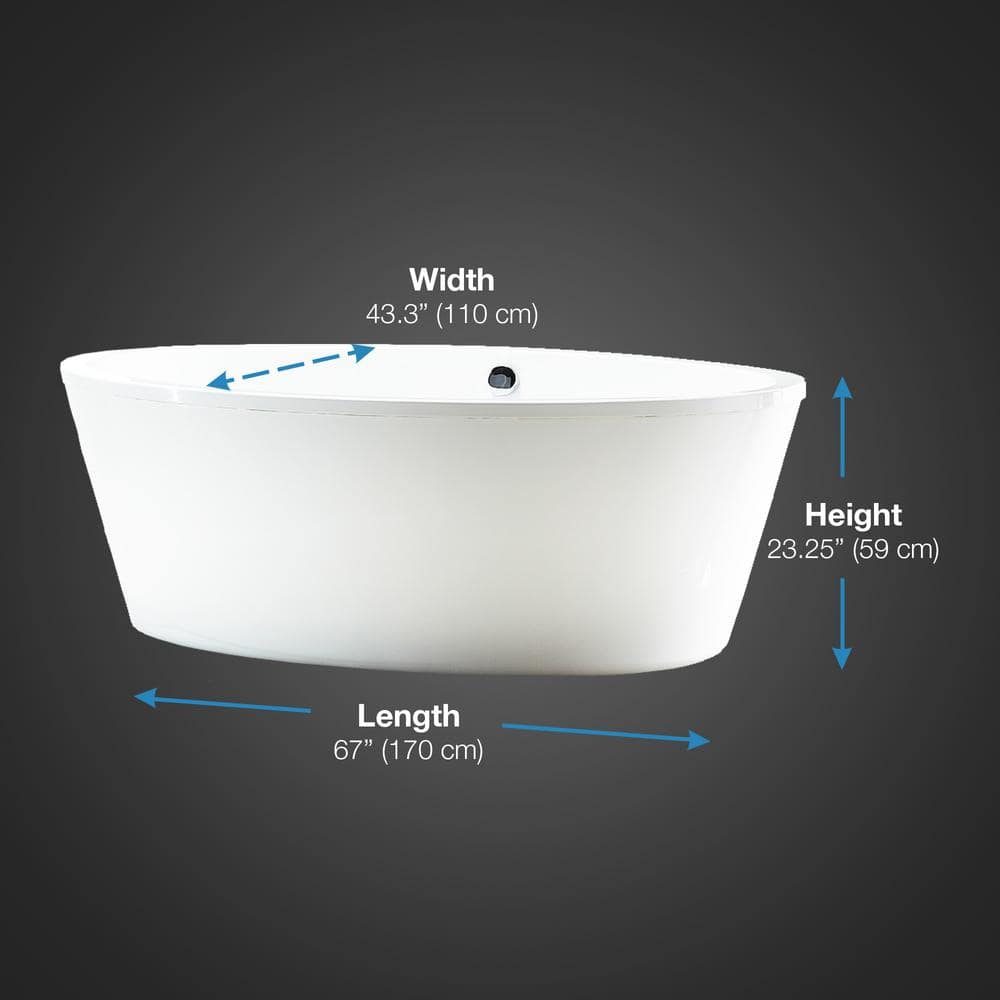 67'' Gloss White Acrylic Freestanding Soaking Bathtub