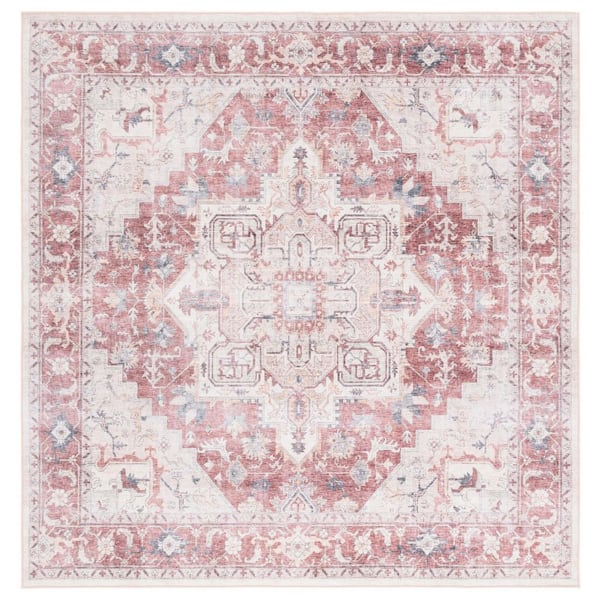 Arizona 6 ft. x 6 ft. Rust/Beige Machine Washable Ornage Border Distressed square Area Rug