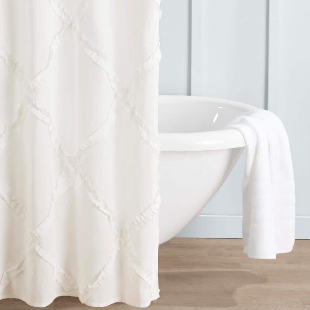 Adelina White Cotton Ruffled Shower Curtain