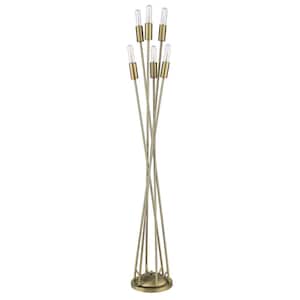 60 in. Gold 6 Light 1-Way (On/Off) Torchiere Floor Lamp for Liviing Room with Metal Round Shade