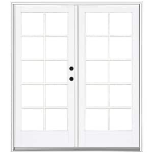 60 in. x 80 in. Fiberglass Smooth White Left-Hand Inswing Hinged Patio Door with 10-Lite SDL