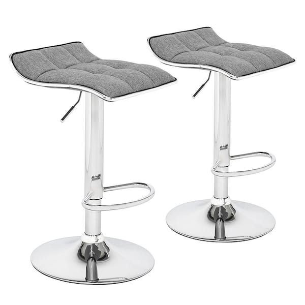 Karl home 32 in. Height Adjustable Grey Back Iron 29.5" Bar Stool with Fabric Seat (Set of 2)
