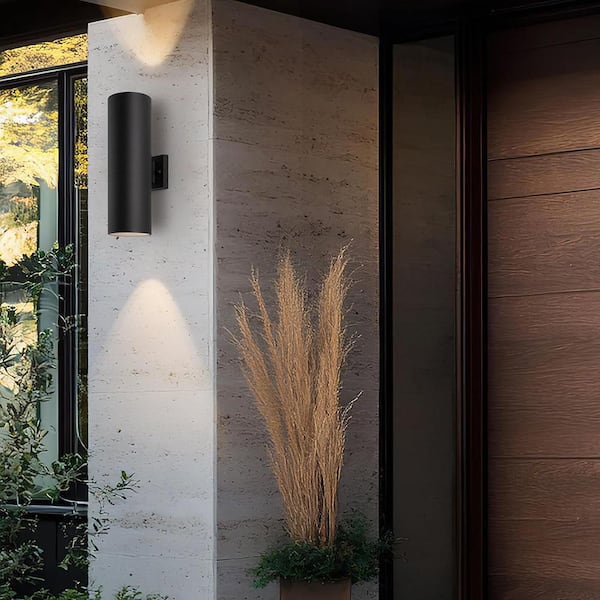 18 in. Matte Black Cylinder Outdoor Sconce Hardwired with No Bulbs