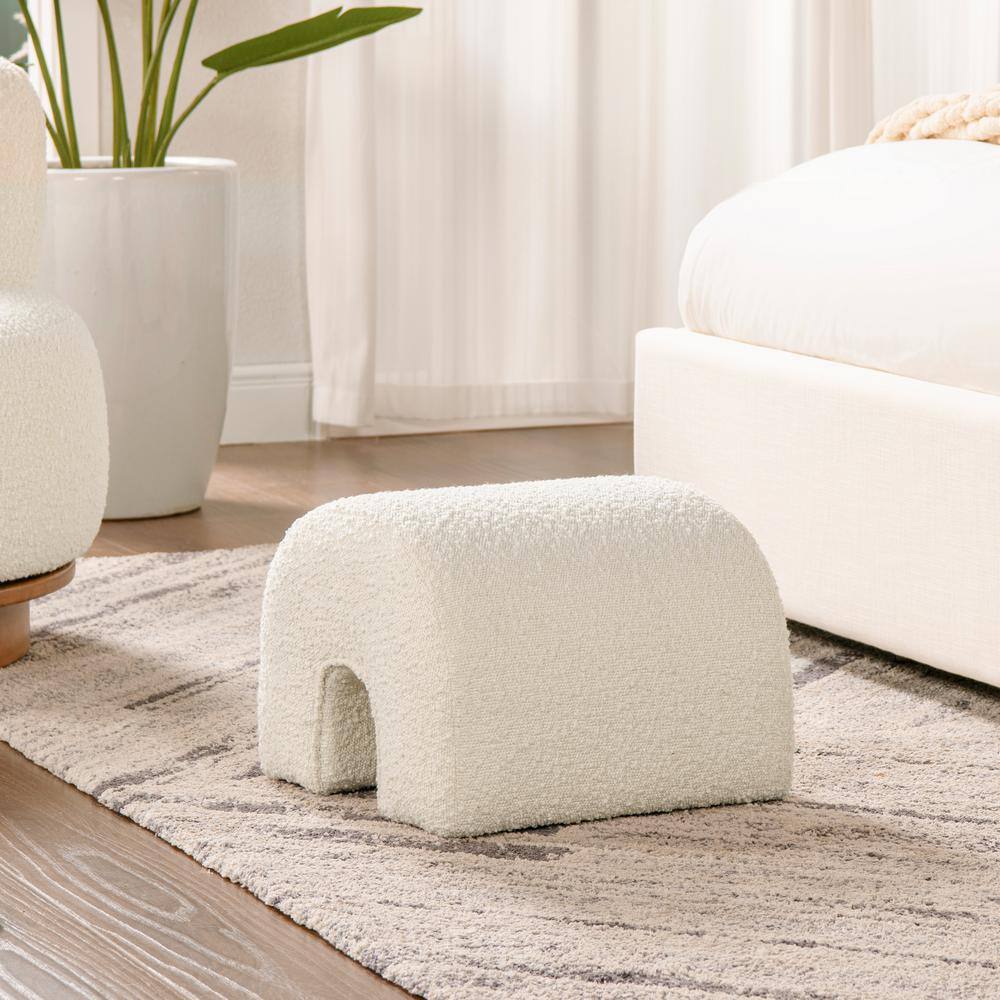 Ivory White Boucle Arched Rainbow Ottoman Footstool