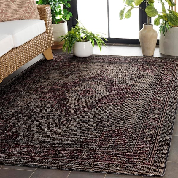 Hammock Dark Beige/Burgundy 9 ft. x 12 ft. Machine Washable Ornate Medallion Area Rug