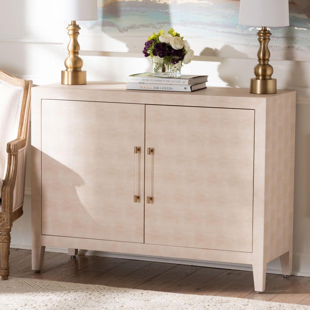 Baxton Studio Nira Beige Faux Shagreen 34 in. High 2-Door Accent