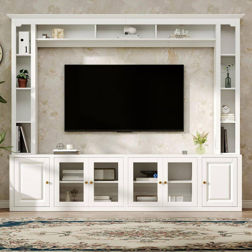 White Entertainment Wall TV Stand with Bridge and Adjustable Shelves Fits TVs up to 75 in. price history on PriceWatchPro