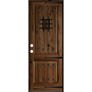 30 in. x 96 in. Mediterranean Knotty Alder Square Top Provincial Stain Right-Hand Inswing Wood Single Prehung Front Door