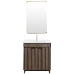 Palos 29.9 in.W x 18.1 in.D x 34.8 in.H Single Sink Bath Vanity in Antique Brown with White Ceramic Basin Top and Mirror