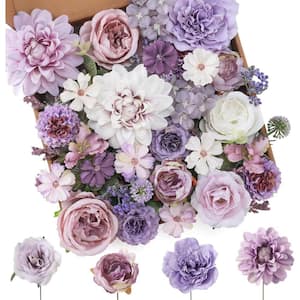 2 in. H Artificial Flowers Combo Purple Flowers Mix Silk Flowers Dahlia Roses with Stems