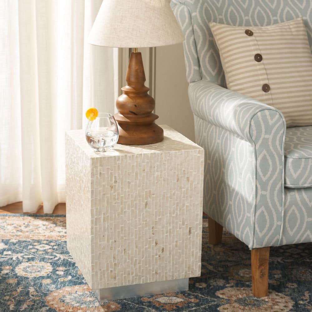 Scarlett 14.2 in. Natural/Silver Square Wood End Table