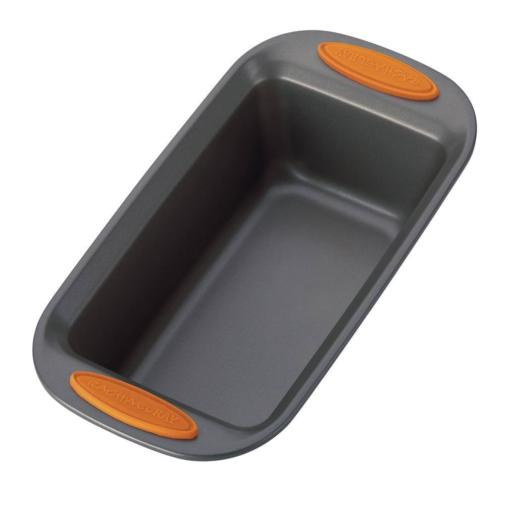 Gray Nonstick Carbon Steel Loaf Pan with Orange Handles, 9x5 Inch