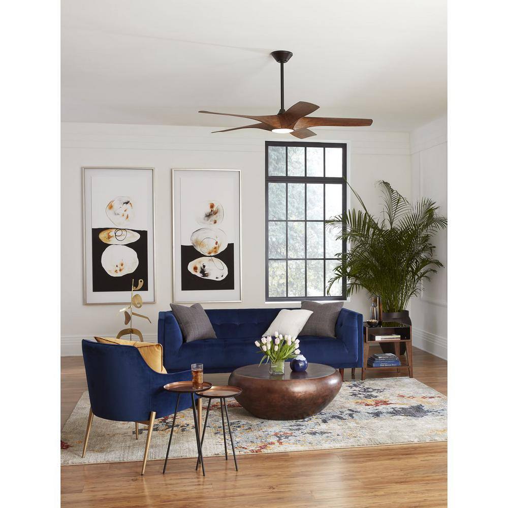 60'' Koa Woodgrain Smart Ceiling Fan with LED Light