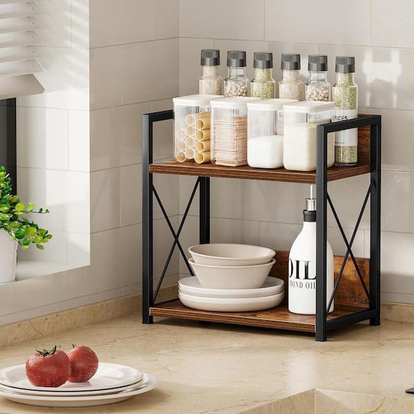 Wudkey 2-Tier Wood Kitchen Countertop Organizer, Spice Rack