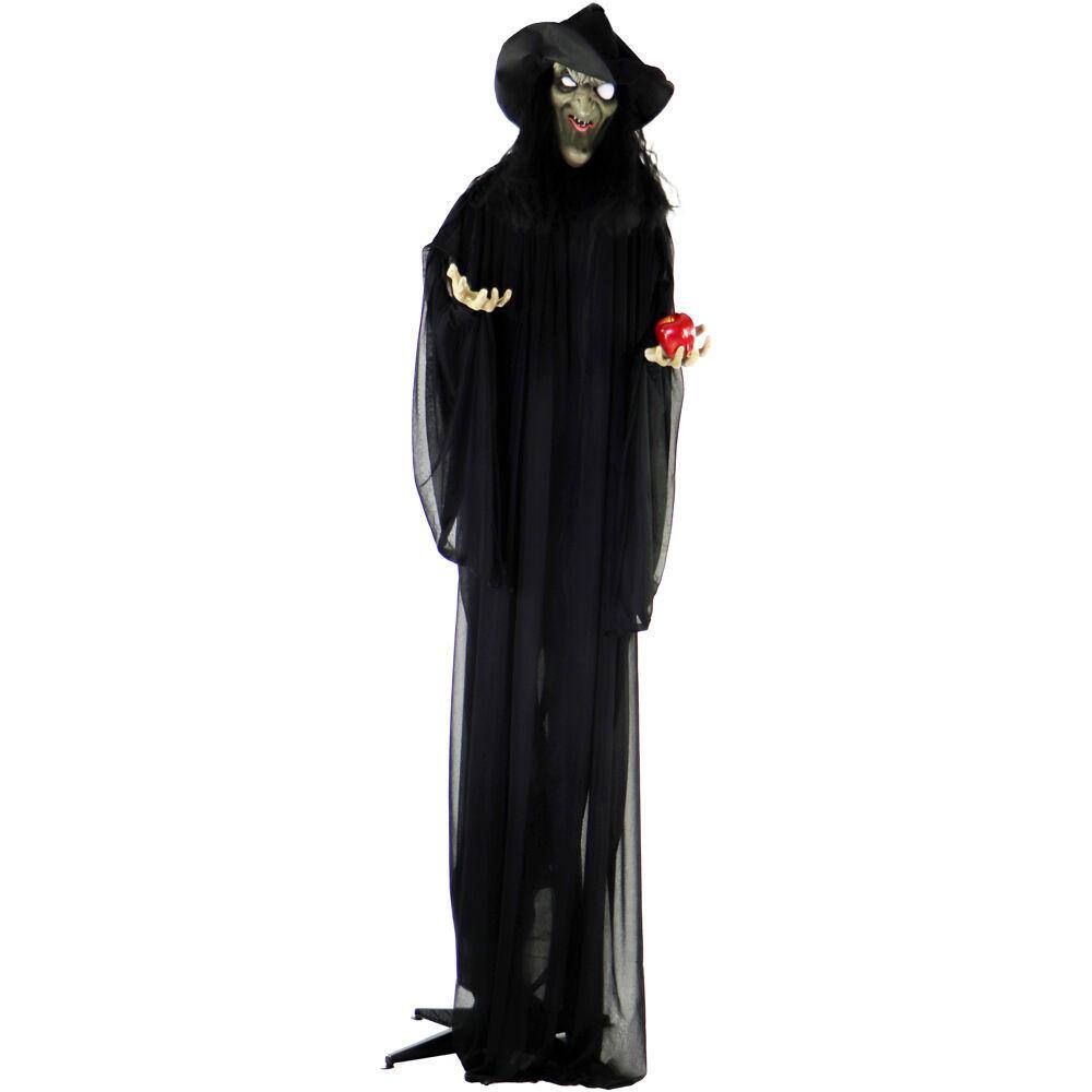 Life-Size Black Polyester Witch Animatronic with Red Apple