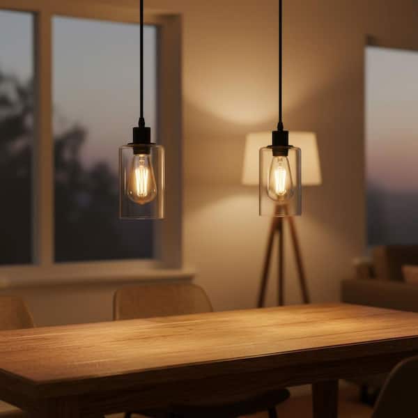 1-Light Modern Matte Black Island Pendant Light Rustic Farmhouse Industrial Hanging Light for Kitchen Dining 2 Pack
