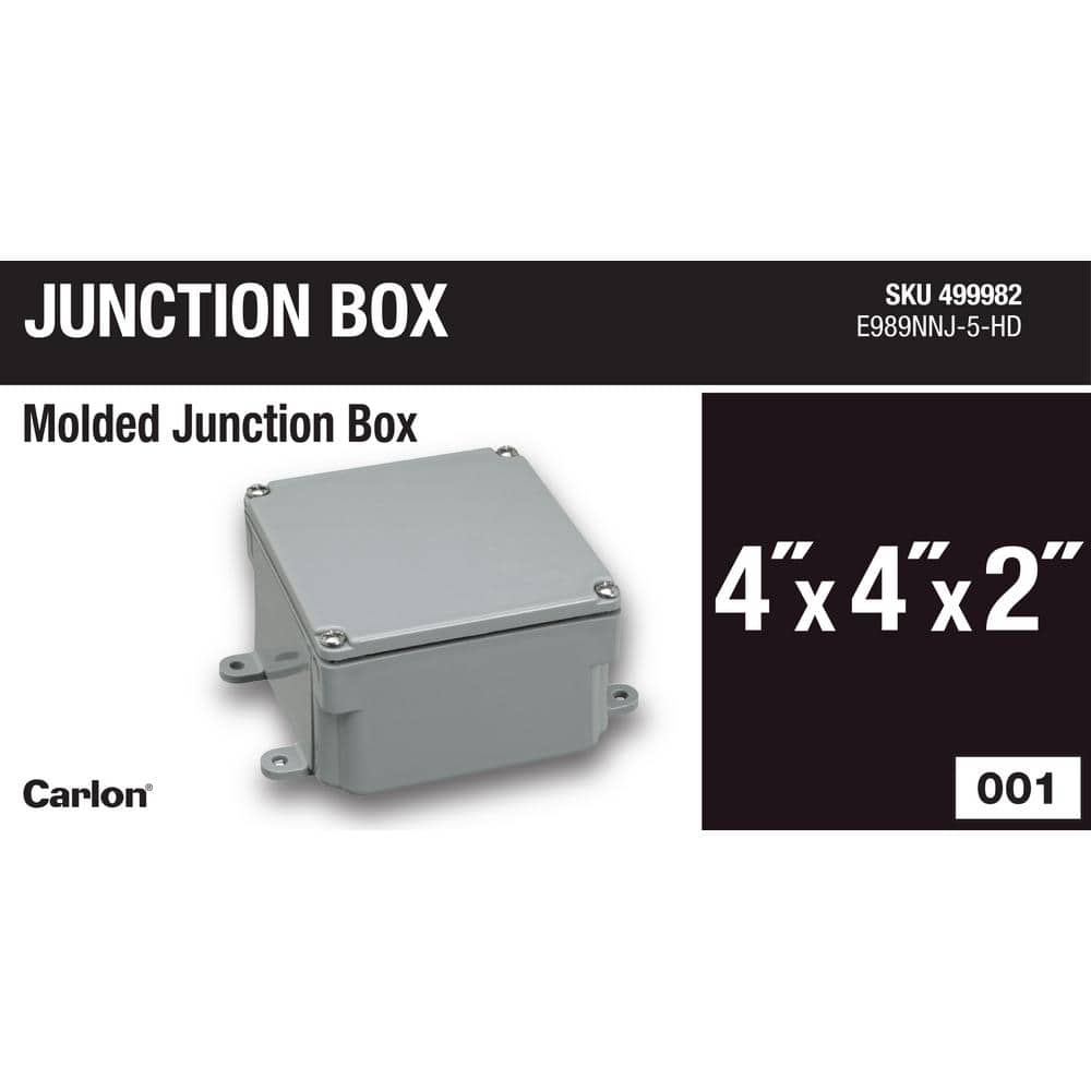 Gray PVC Molded Screw Cover Junction Box 4 x 4 x 2 Inch