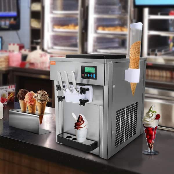 Commercial Ice Cream maker Machine 3.5 qt. Silver 1800-Watt Flavor Countertop Soft Serve Ice Cream Maker, 2 x 4 l Hopper