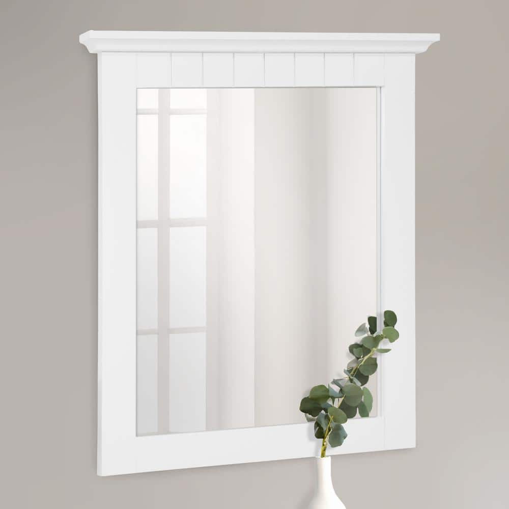 Cottage Chic 24" White Pine Wood Framed Vanity Mirror