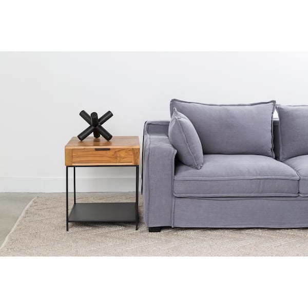 NADAAL STUDIOS Jesse 20 in. x 20 in. x 24 in. Natural Finish Square Contemporary Teak Side Table with Iron Frame