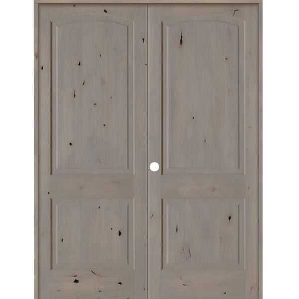 Krosswood Doors 72 in. x 80 in. Knotty Alder 2-Panel Right-Handed Grey Stain Wood Double Prehung Interior Door