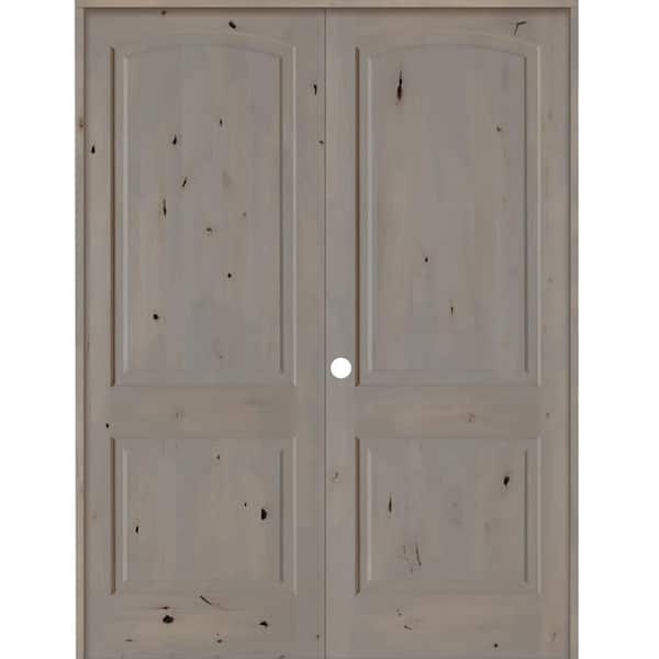 Krosswood Doors 72 in. x 96 in. Knotty Alder 2-Panel Right-Handed Grey Stain Wood Double Prehung Interior Door