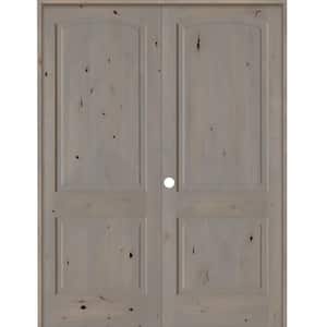 48 in. x 96 in. Rustic Knotty Alder 2-Panel Right Handed Grey Stain Wood Double Prehung Interior Door with Arch-Top