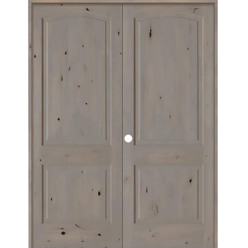 64 in. x 96 in. Rustic Knotty Alder 2-Panel Right Handed Grey Stain Wood Double Prehung Interior Door with Arch-Top price history on PriceWatchPro