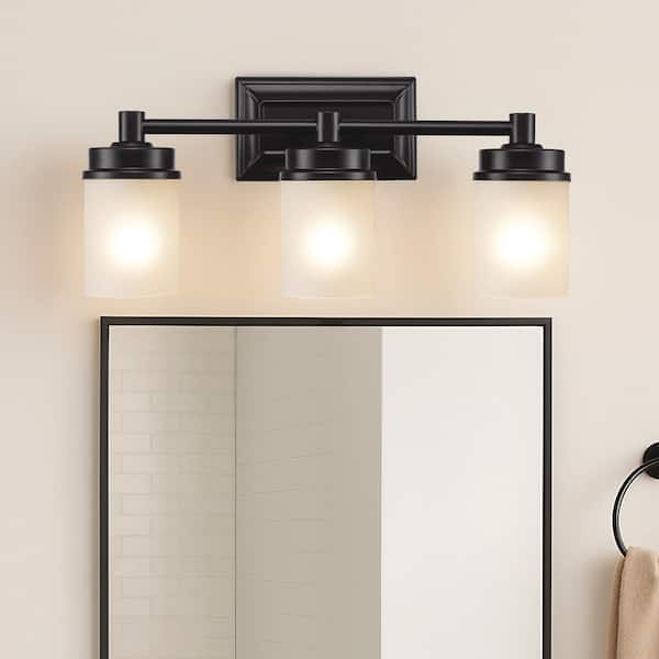 20.25 in. 3-Light Black Bathroom Vanity Light Fixture with Frosted Glass Shades