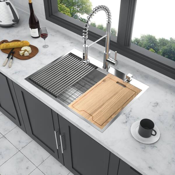 Brushed Nickel Stainless Steel Sink 30 in. x 22 in. Single Bowl Undermount  Kitchen Sink with Bottom Grid