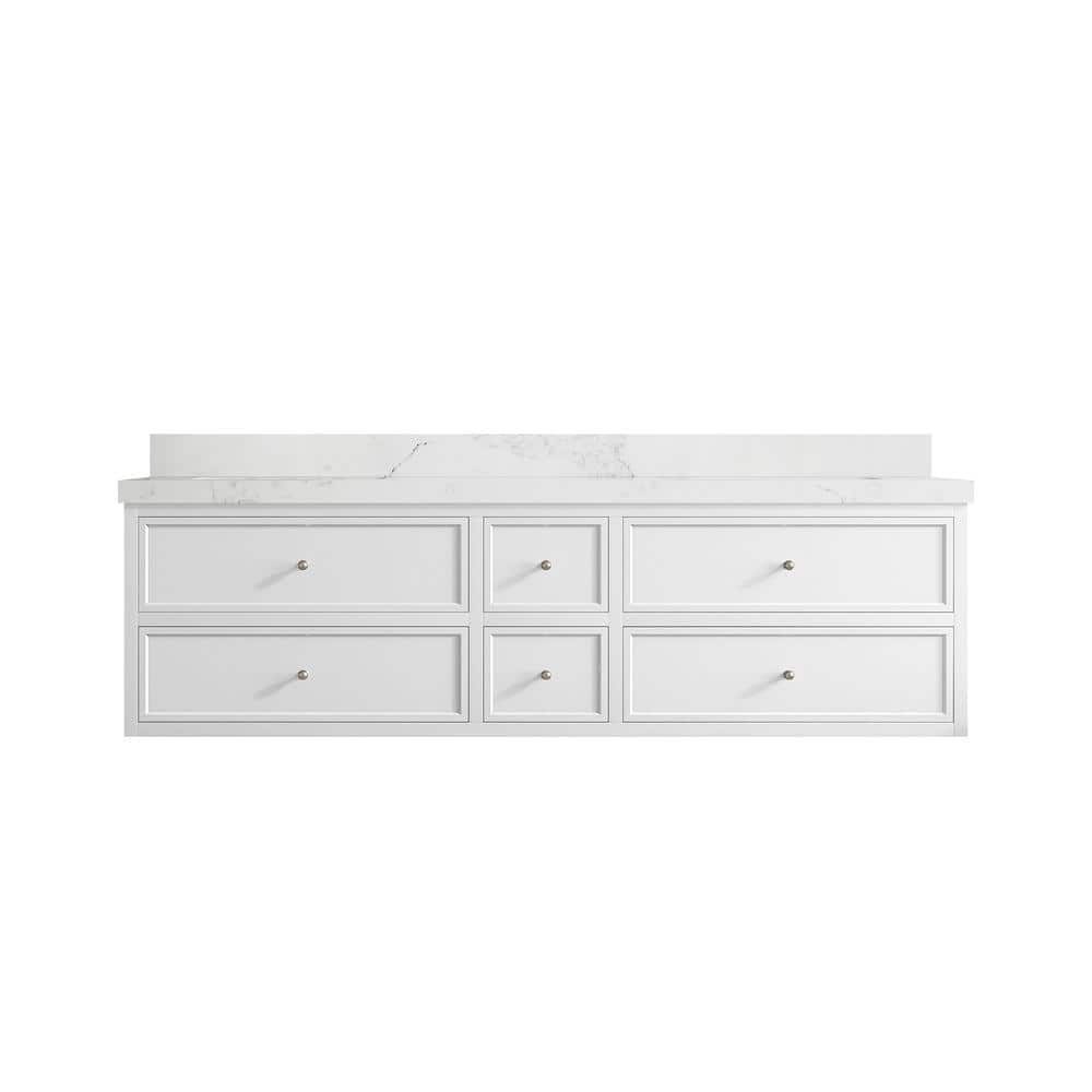 Roswell Floating 72 in. Double Sink Freestanding White Bath Vanity with Calacatta Nuvo Qt. Top Unassembled price history on PriceWatchPro