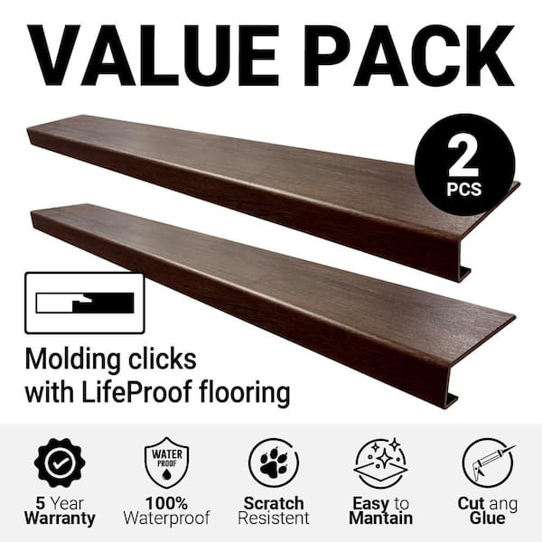 Lipian Hill Hickory Vinyl Stair Tread Square-Exact Match for Lifeproof Floor, 2-Pieces, 46 in. L x 7 in. W x 6.5 mm T