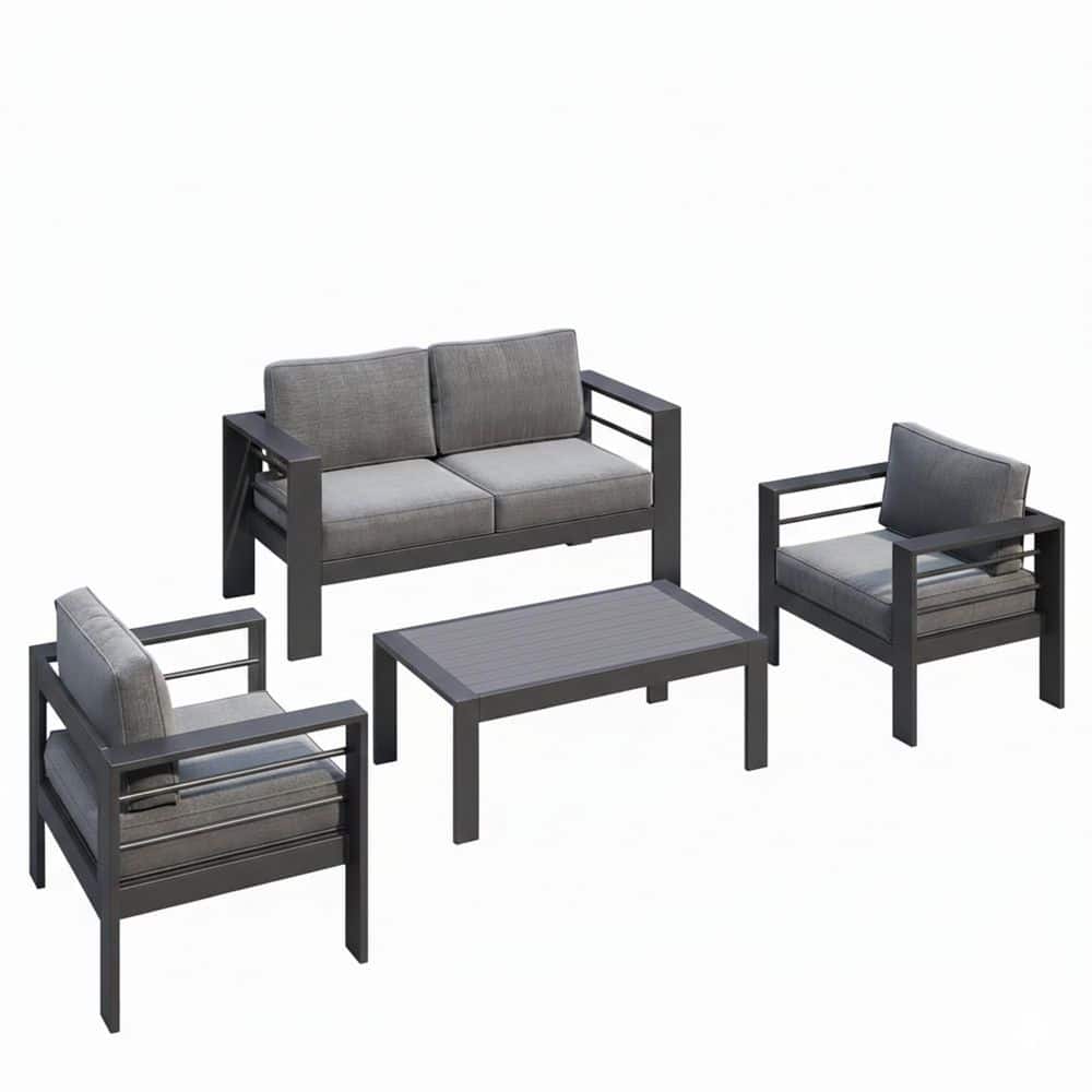 4-Piece Aluminum Outdoor Sectional Seating Set with Dark Gray Cushions, Patio Conversation Set, 4-Seat Outdoor Sofa Set price history on PriceWatchPro