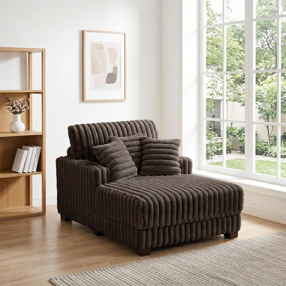 Uixe Dark Brown Faux Rabbit Fur Polyester 2 Arm Chaise Lounge with Cup ...