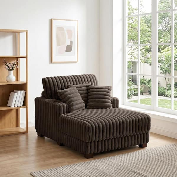Uixe Dark Brown Faux Rabbit Fur Polyester 2 Arm Chaise Lounge with