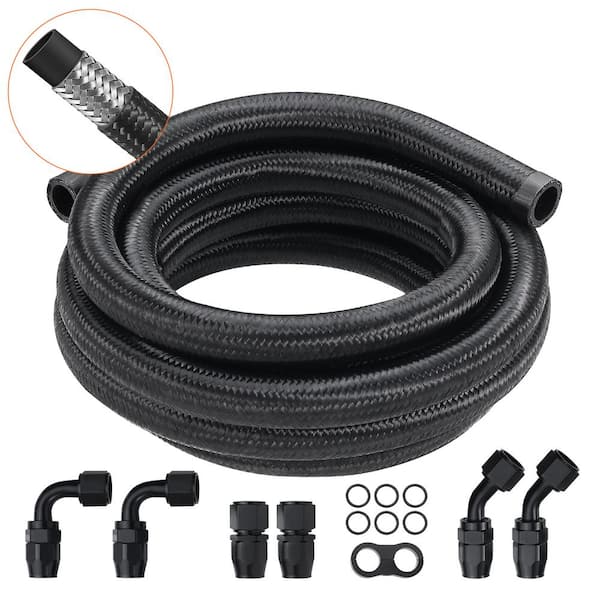 10AN Fuel Line Kit 10 FT Fuel Hose Kit 0.55 in. Nylon Stainless Steel Braided Fuel Line Oil/Gas Hose End Fitting Kit
