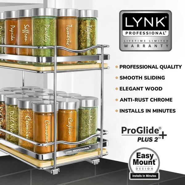 LYNK PROFESSIONAL LYNK PROFESSIONAL Elite Pull Out Spice Rack Organizer for  Cabinet, 6-1/4 in. Wide, Double, Wood-Chrome 432622DS - The Home Depot