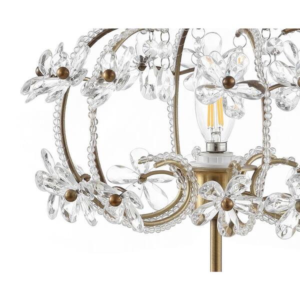 Jonathan Y Clara 5 In Brass Gold Clear Crystal Flower Beaded Girandole Metal Acrylic Led Table Lamp Jyl9050a The Home Depot