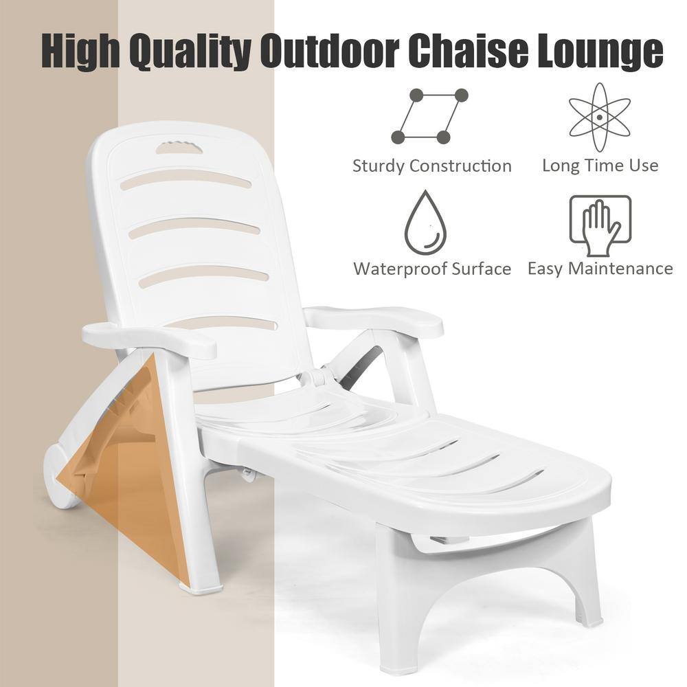 Coastal Breeze White PP Adjustable Chaise with Wheels