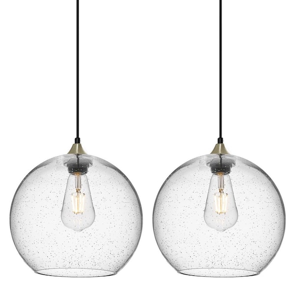 Home Lighting ‎60-Watts 1 Light 9. 84 in. Clear Glass Pendant Light for Kitchen Island, No Bulbs Included, 2-Pack