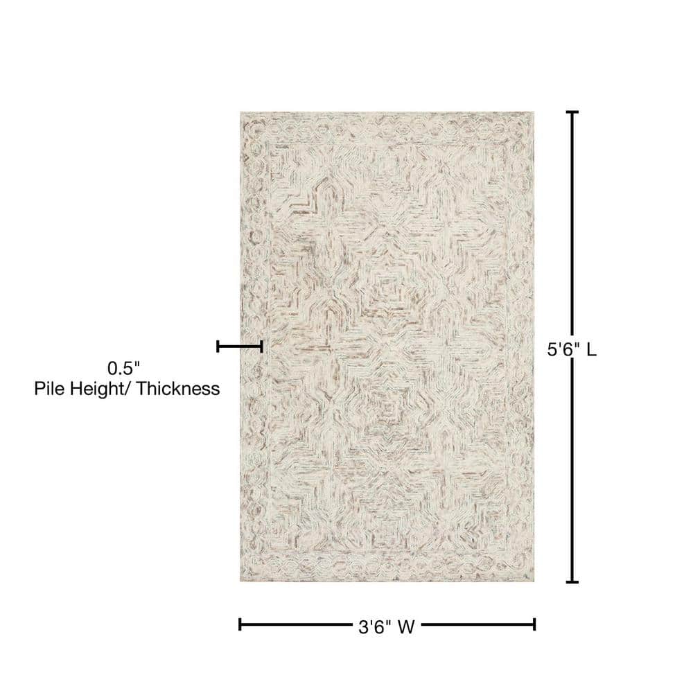 Neutral Hand-Tufted Wool Rectangular Area Rug 3'-6" x 5'-6"
